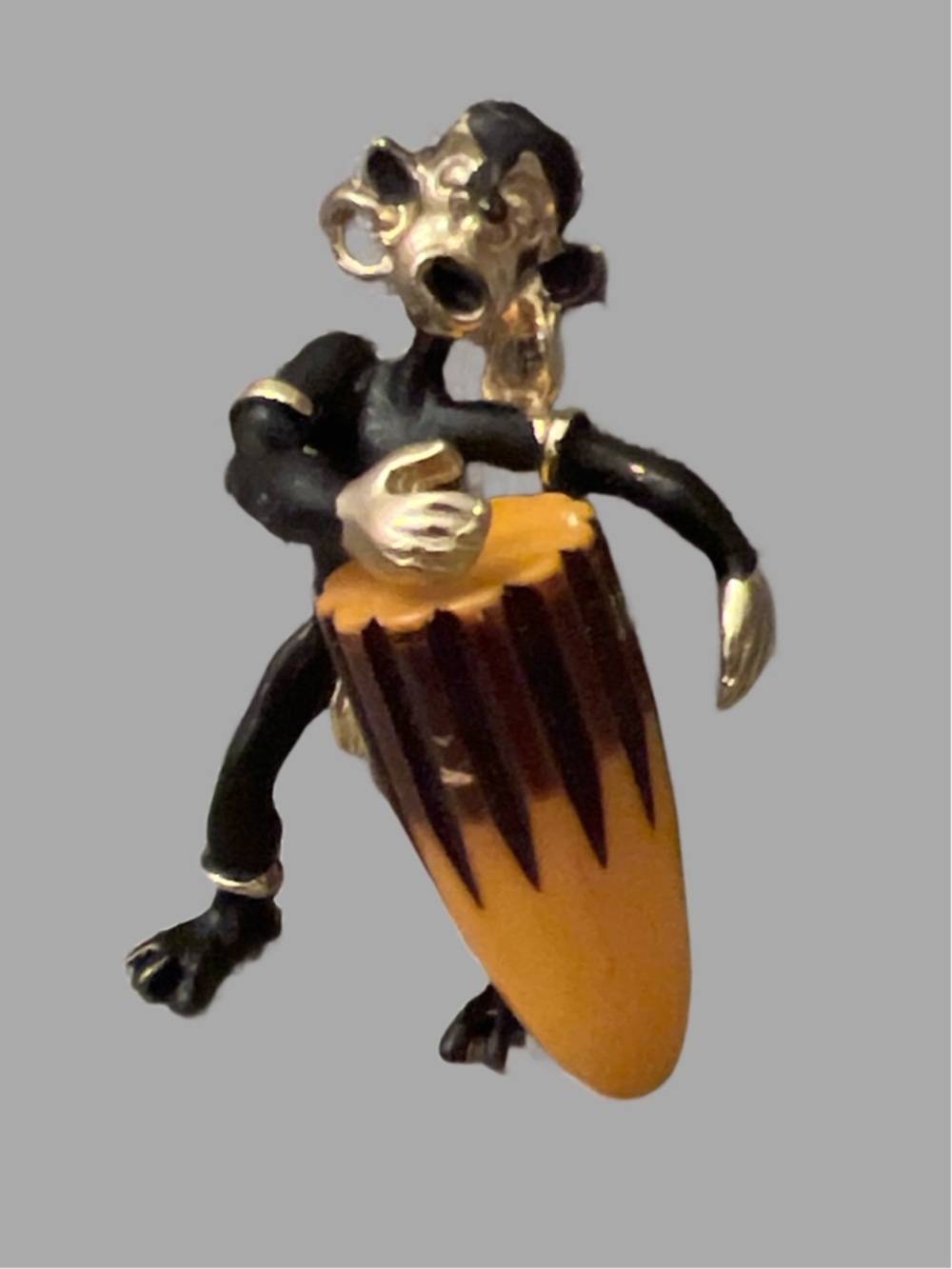 Vtg 1950 Charles F. Worth Bakelite Enamel  African Native Ceremonial Drummer Pin